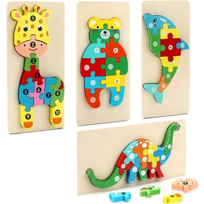 Puzzle En Bois ANTEVIA – 7 Animaux à Encastrer, Plateau Inclus, Couleurs Vives – Dès 10 Mois, Certifié FSC, Fabrication Française