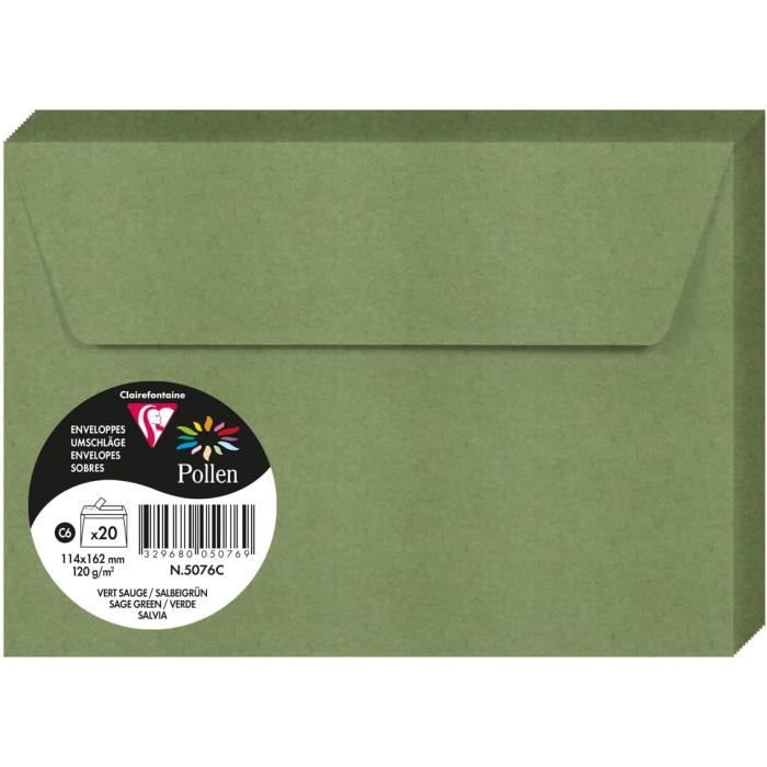 Pacco 20 Buste Autoadesive Clairefontaine C6 11,4x16,2 Cm – Carta 120g 100% Riciclata, Gamma Pollen, In Francia