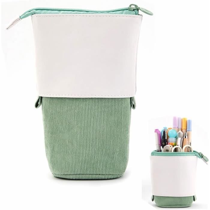 Trousse à Crayons En Velours Côtelé – Grande Capacité, 2 Compartiments, 5 Couleurs – Idéale école, Bureau, Voyage