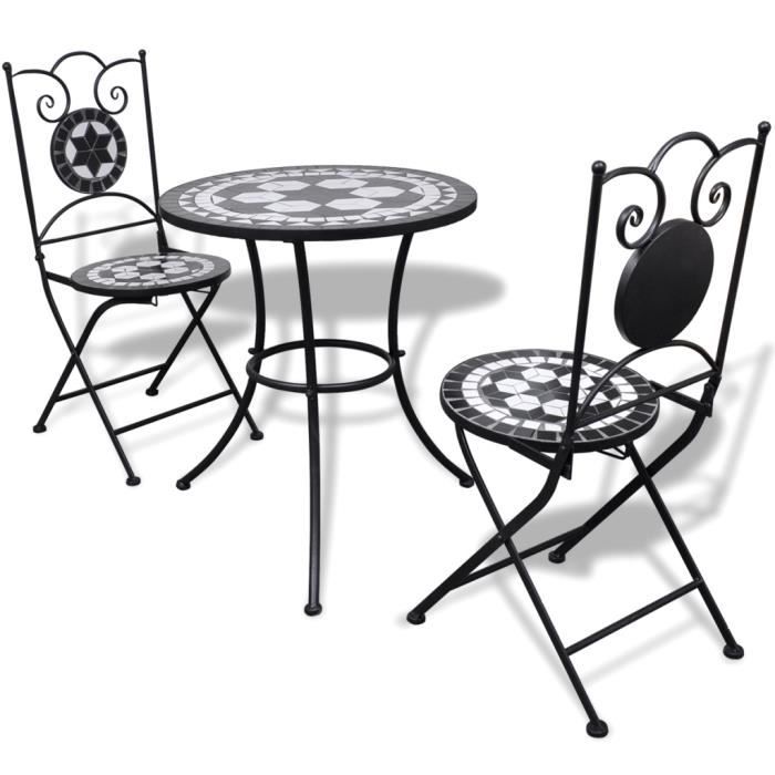 Set Table Ronde 60 Cm Mosaique 2 Chaises Noir Blanc Achat