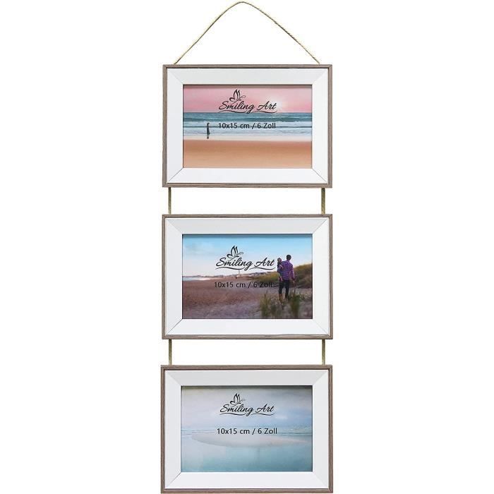Cadre photo collage mural pour 3 photos en bois MDF avec vitre en verre — free download
