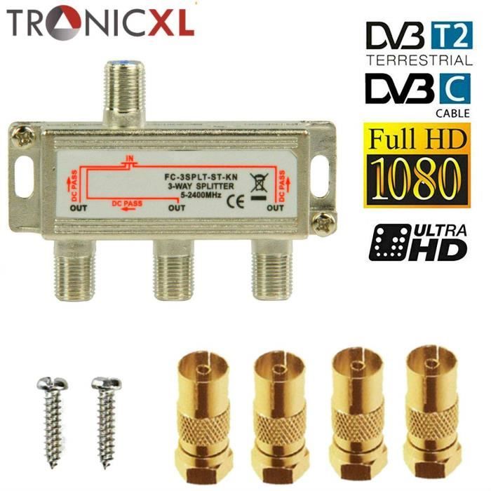 TronicXL Répartiteur d'antenne coaxial HD 3D 4K pour DVBT DVBT2 DVBC Sat  Unicable TV TV câble Unicable Unitymedia Vodafone Sky Câ - repartiteur tv,  avis et prix pas cher - Cdiscount