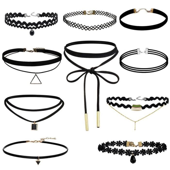 Collier Ras De Cou En Dentelle Noire Avec Perles Et Fleurs - Longueur 43cm - Neuf Avec étiquettes