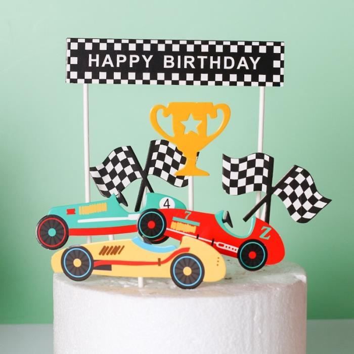 7pcs Decoration De Course Theme De Voiture Joyeux Anniversaire Decoration De Fete Pour Bebe Fournitures De Gateaux Bar Bonbons Cdiscount Maison