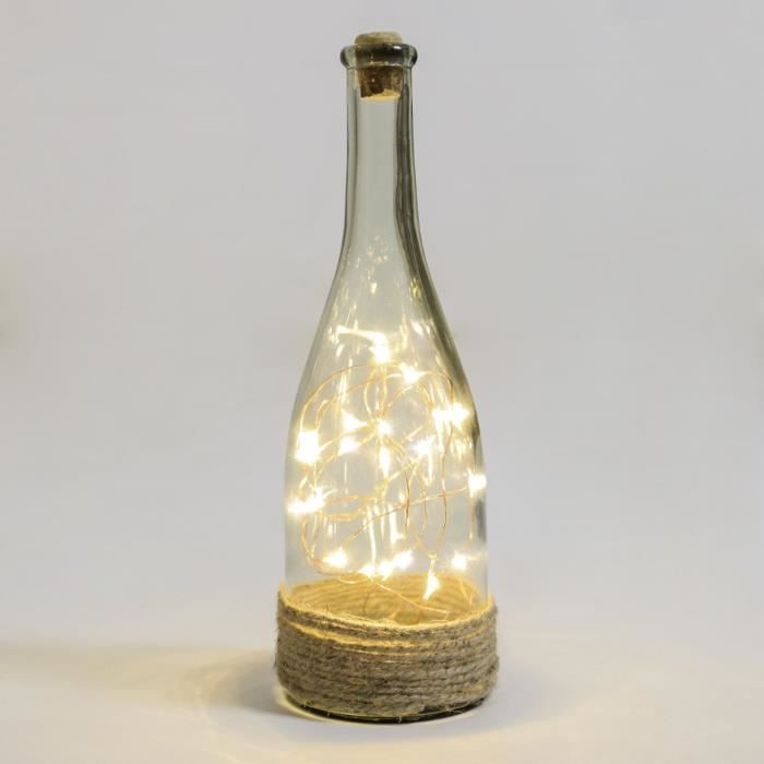 bouteille lumineuse en verre et jute micro guirlande interieure 20 led 29cm a piles deco cuisine salle de bain chambre achat vente bouteille lumineuse en verre cdiscount