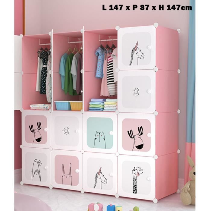 Armoire Penderie Rose Meuble Rangement Enfant Avec Motifs D Animaux 16 Cubes Achat Vente Armoire 2008515694767 Cdiscount