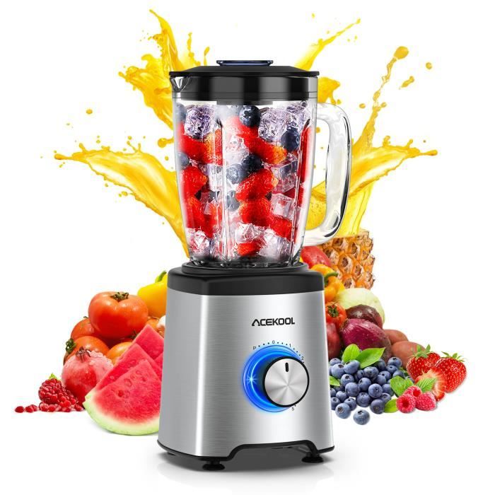 Blender Homlee 1200W - Mixeur Smoothie 1.6L Verre, 6 Lames Inox, Fonction Pulse + Tasse Portable 500ml