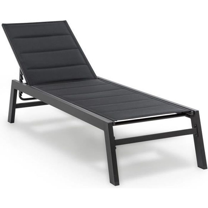 chaise longue - blumfeldt renazzo - 186cmx56cm - transat - réglable sur 6 positions - cadre en acier - bain de soleil - anthracite
