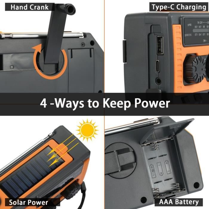 ZOVCAL Radio Solaire D'Urgence NOAA – AM/FM, Torche LED, Manivelle, Alarme SOS, Batterie Externe