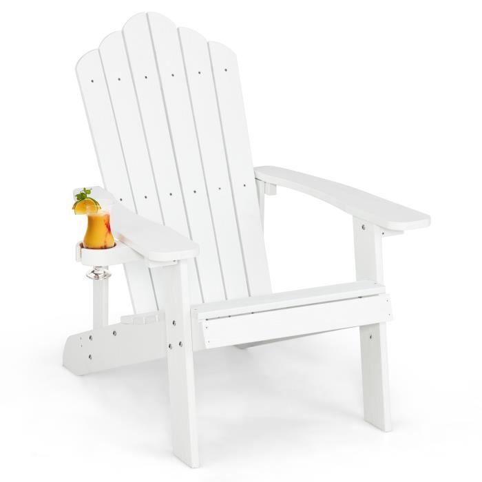 fauteuil de jardin adirondack costway en hips bois massif imperméable avec porte-gobelet charge 170kg blanc