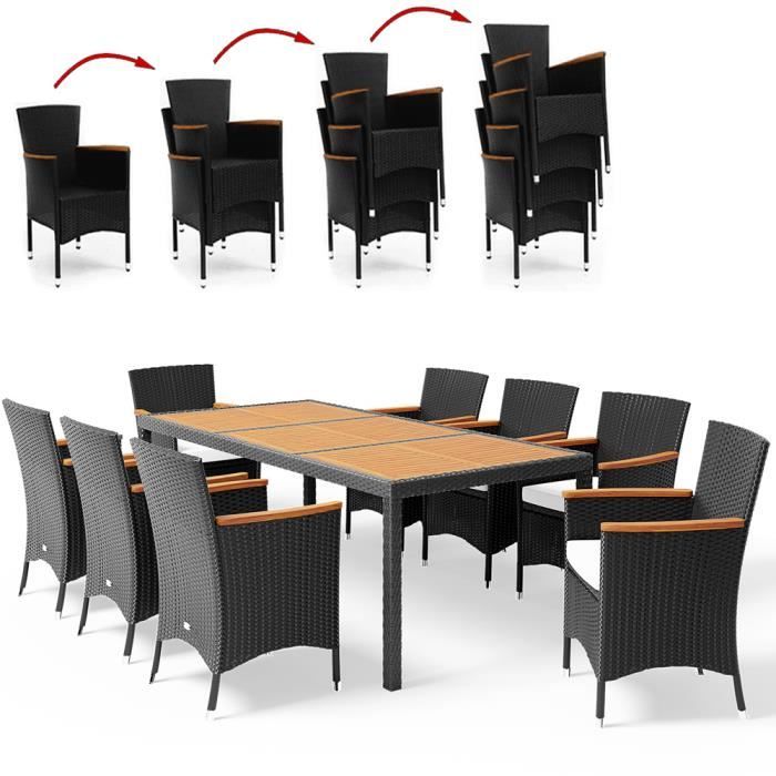 Deuba Salon De Jardin Ensemble 8 1 Noir Polyrotin 8 Chaises Empilables Table Accourdoirs En Acacia Meuble Mobilier Achat Vente Ensemble Table Et Chaise De Jardin Deuba Salon De Jardin Ense Cdiscount Salon de jardin 5 places composé d'1 table basse, 1 table guéridon d'appoint, 1 canapé de jardin 3 places et 2 larges fauteuils de jardin avec accoudoirs. deuba salon de jardin ensemble 8 1 noir polyrotin 8 chaises empilables table accourdoirs en acacia meuble mobilier