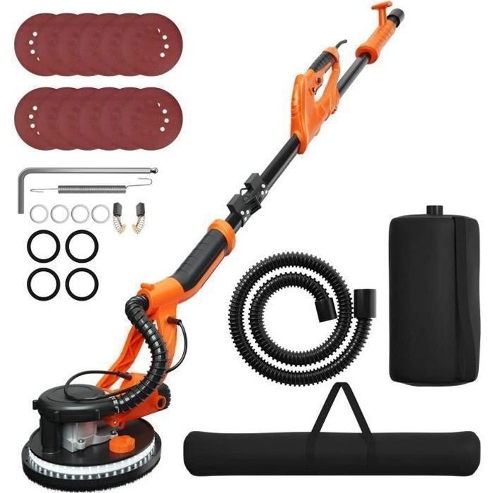 GOPLUS Ponceuse Girafe 750W pour Mur et Plafond-12 Disques Abrasifs Ø225MM-6 Vitesses à 1500RPM-80 Lumières LED-Manche Télescopique