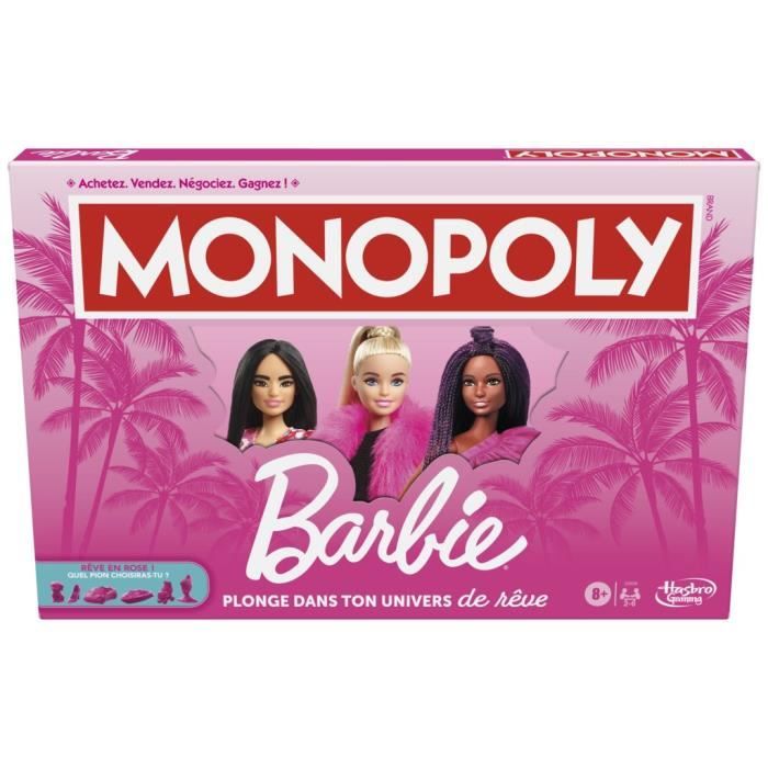 Monopoly : édition Barbie, jeu de plateau pour 2 à 6 joueurs, jeux pour la famille, à partir de 8 ans