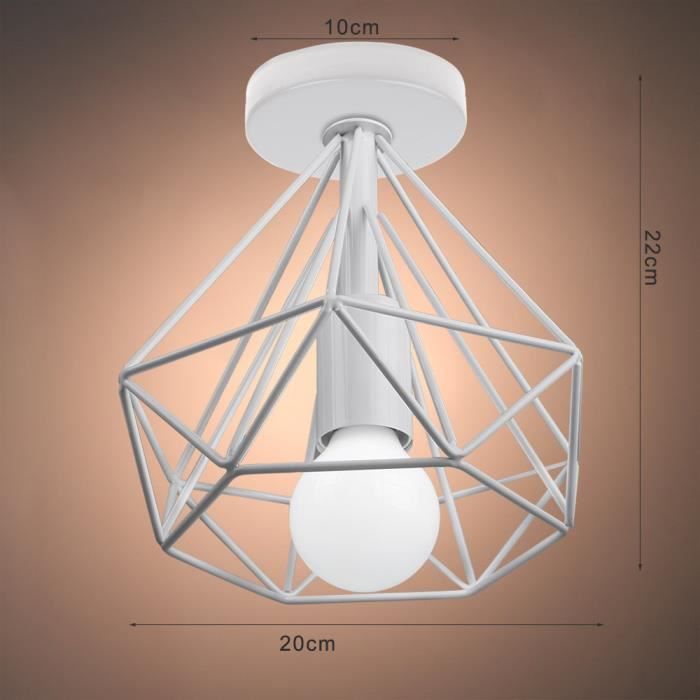 IDEGU Plafonnier en Fer Forge Vintage Blanc Lampe Plafonnier Industrielle en Cage Diamant pour Salon Chambre