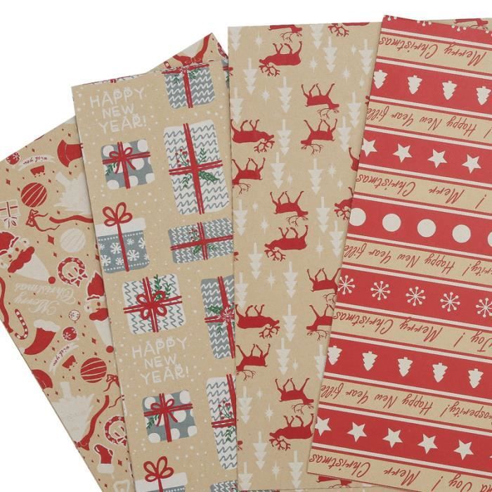 jiubiaz Papier cadeau Papier de Noël Rouleau Papier d'emballage Fête des récoltes Taille : 70 x 50 cm, 4 motifs différents 24Pcs