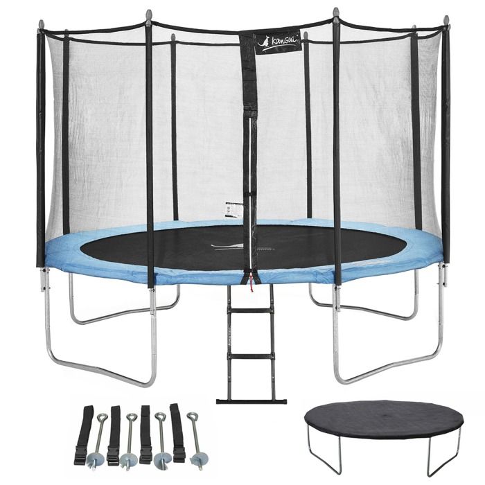 Trampoline De Jardin 305 Cm + Filet De Sécurité + échelle + Kit D'ancrage JUMPI Taupe/Vert 300