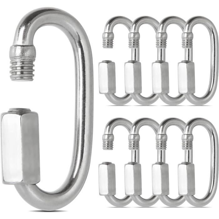 Maillons Rapides INOX M6 XSHAO - Lot De 10 - Mousquetons à Vis Acier 304 - Pour Camping, Randonnée, Hamac, Balançoire
