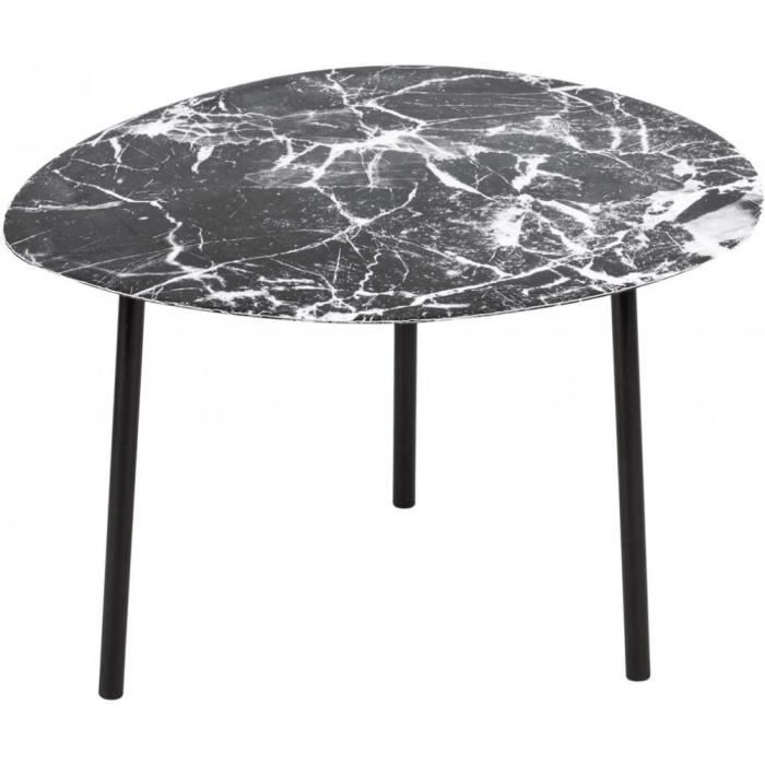 table basse en métal imitation marbre ovoid 67 x 60 cm noir noir