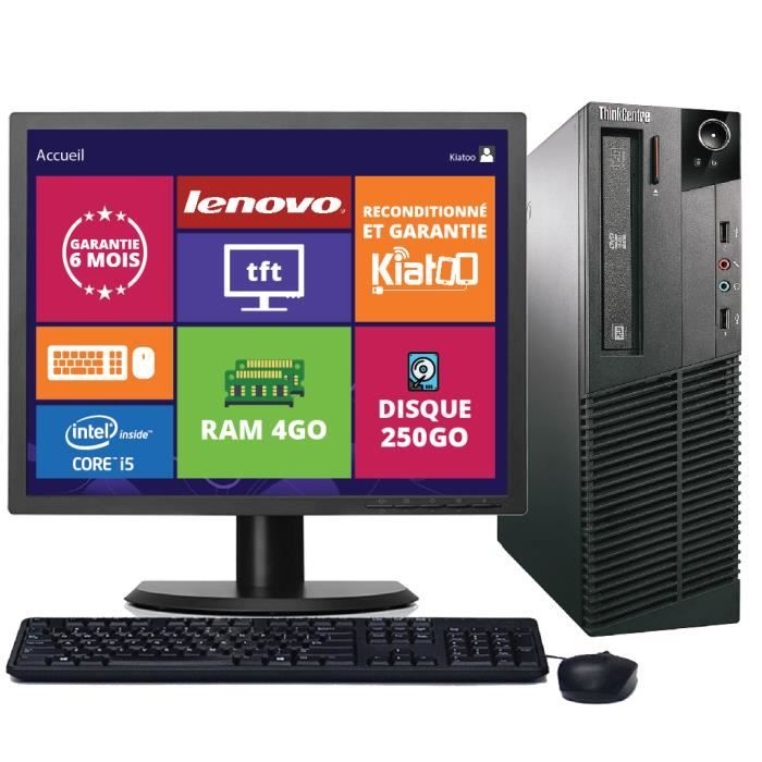 ordinateur de bureau lenovo thinkcentre M90 core i5 4go ram 250go disque dur ecran ordinateur 17 pouces windows7 pc reconditionné - Lenovo