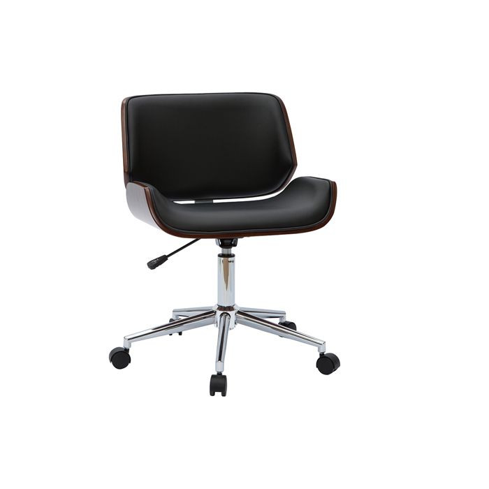 Miliboo - Chaise de bureau à roulettes design noir bois foncé noyer et acier chromé RUBBENS