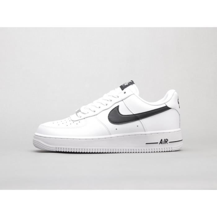 Baskets Nike Air Force 1 Blanc Noir Homme Cuir Lacets Plat Adulte Blanc Cdiscount Sport