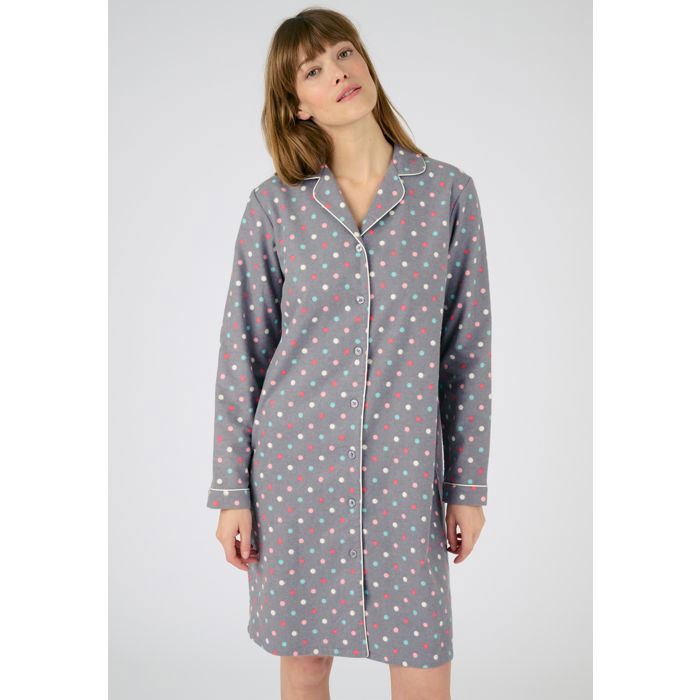 Damart Liquette flanelle pur coton Gris Pois Imprimé pois