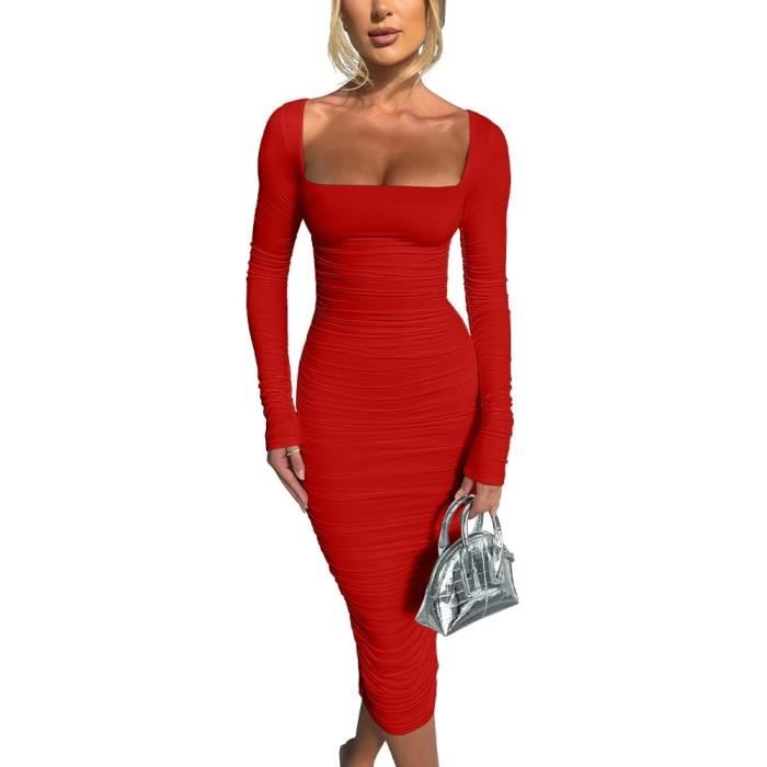 Robe,Robe de Soirée Sexy à Manches sulfet Col Carré pour Femme,Tenue ...