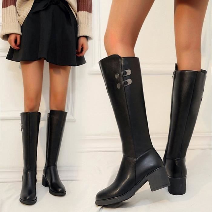 Hiver Chaud Femmes Rivets Zipper Talons Sabots Equitation Cheval Sexy Mi Mollet Bottes Shy91120013bk35 Achat Vente Chaussure Botte Bottes Pour Femmes Cdiscount