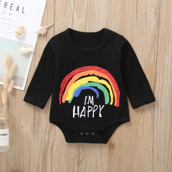 Enfant En Bas Age Bebe Enfant Filles Garcons Arc En Ciel Lettre Imprimer Barboteuse Body Vetements Decontractes Noir Cdiscount Pret A Porter