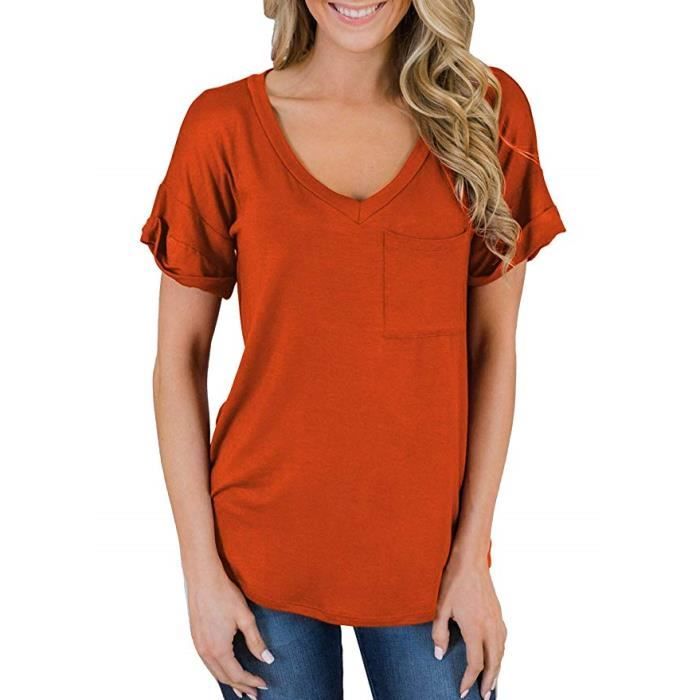 Europ en Tee Shirt Femme Manche Courte Couleur unie T Shirt Top