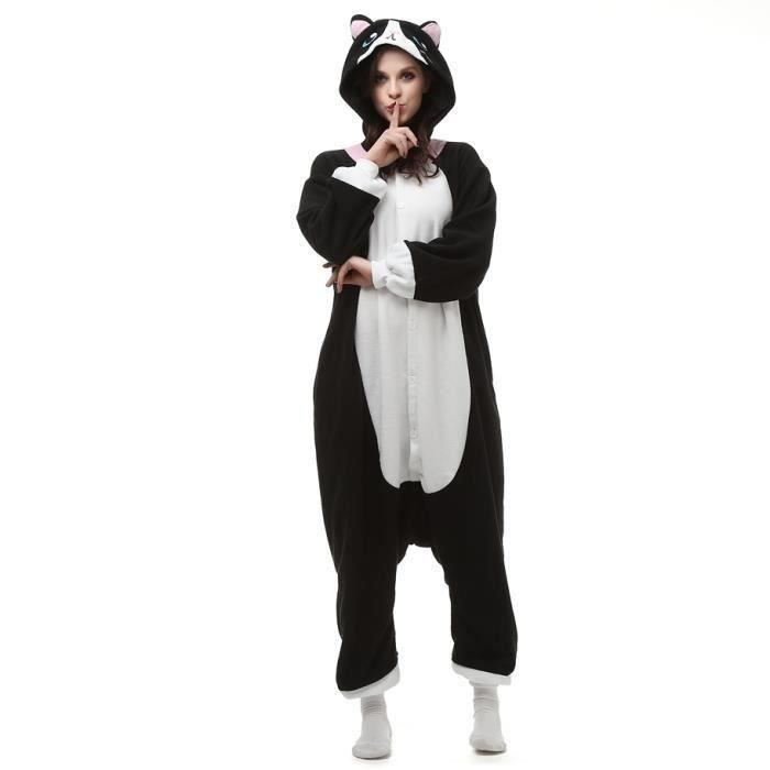 Funmoon Hiver Pyjama Femme Homme Adulte Anim Cosplay Noir Chat