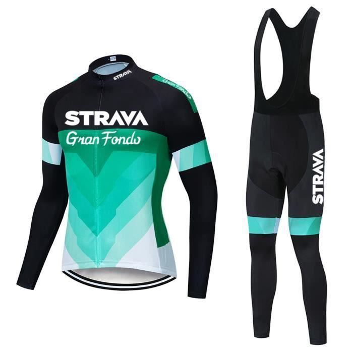 Maillot de Cyclisme Manches Longue Homme Pantalon A Bretelle Velo Route GEL Ensemble de Vetement de Cycliste Pro Cdiscount Sport