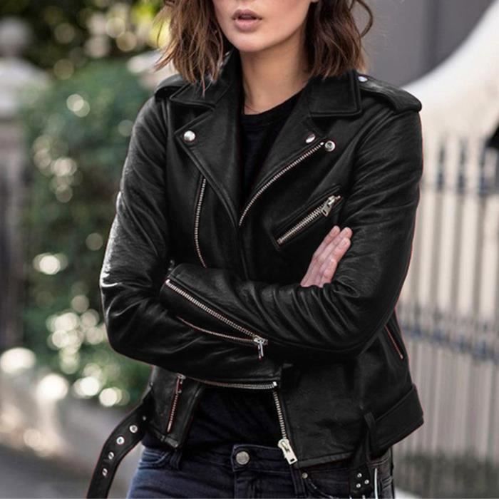 Manteau femme cuir noir shop