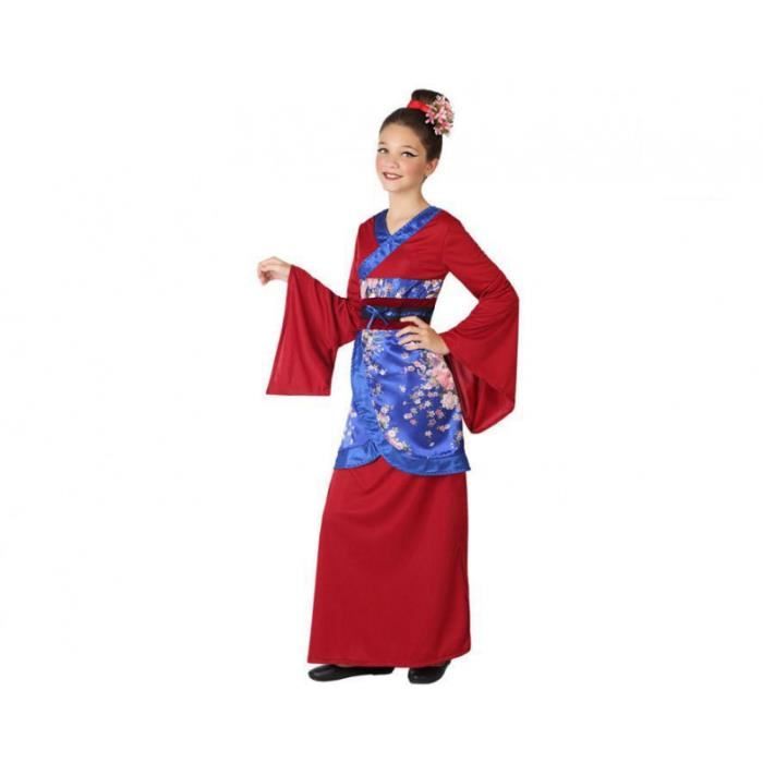déguisement geisha chinoise pour enfant - ac-déco - rouge - kimono, ceinture, nœud papillon