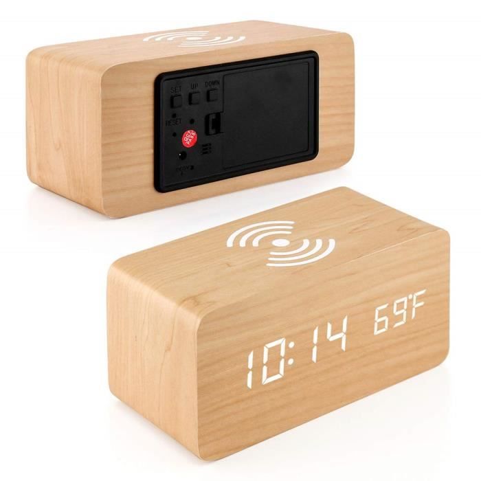 Réveil numérique en bois, horloge lumineuse rétro, décoration de Table