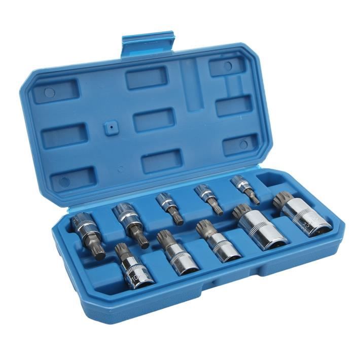 Lot De 10 Douilles à Embouts Cannelés Triples Carrés M4 à M18