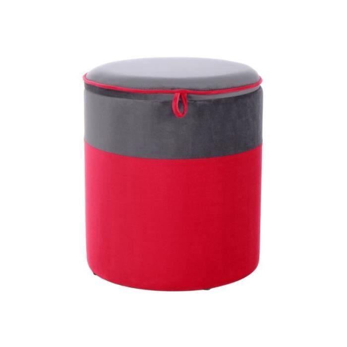 pouf & coffre de rangement rouge - paris prix - kassandra - tissu - 35x40cm - contemporain & design
