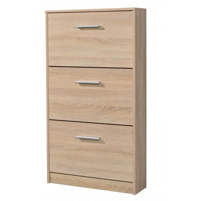 Commode Meuble A Chaussures Avec 3 Abattants Coloris Chene Sonoma