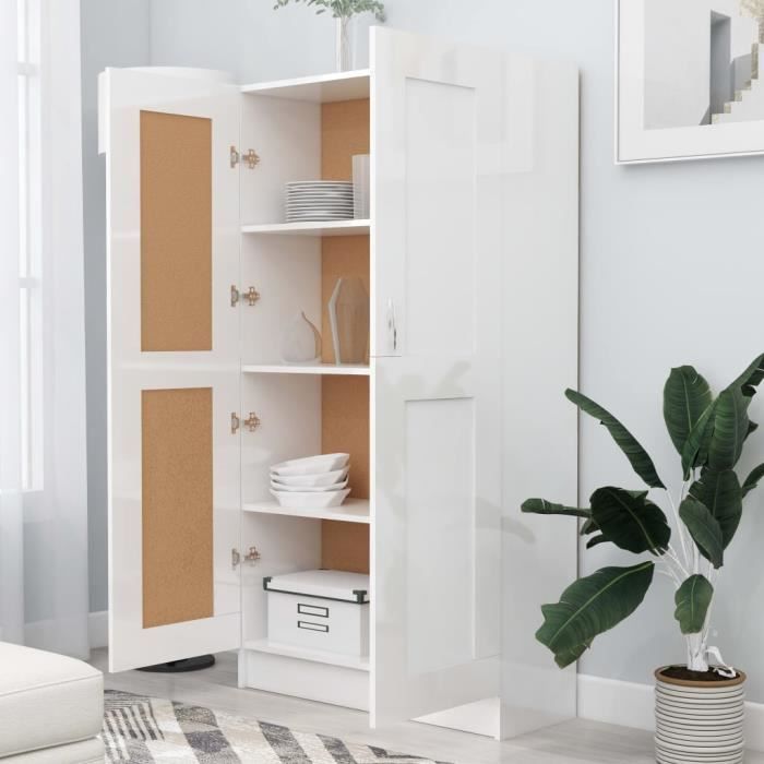 Bibliothèque blanche en aggloméré avec 1 porte et 4 étagères - RILLBUS - 82.5 x 30.5 x 150 cm