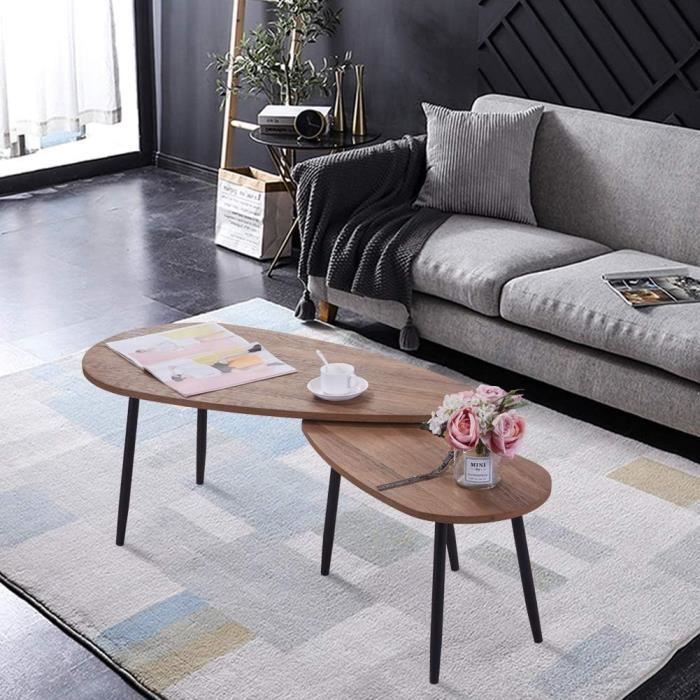 Lot De 2 Tables Basses Gigognes Rondes BFYDOAA - 70x70x45 Cm Et 45x45x40 Cm, Plateau Imitation Marbre, Structure Métal Et MDF - Pour Salon Moderne
