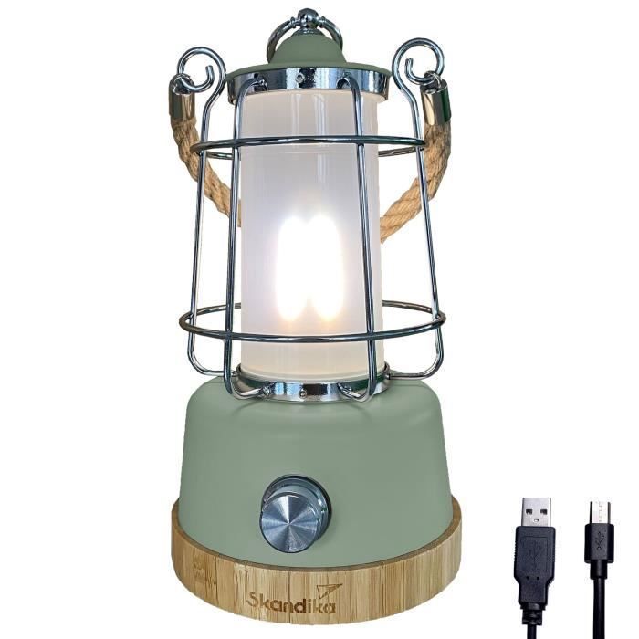 Lampe lanterne de camping LED Kiruna - Rechargeable - USB - Bambou - Style  rétro SKANDIKA