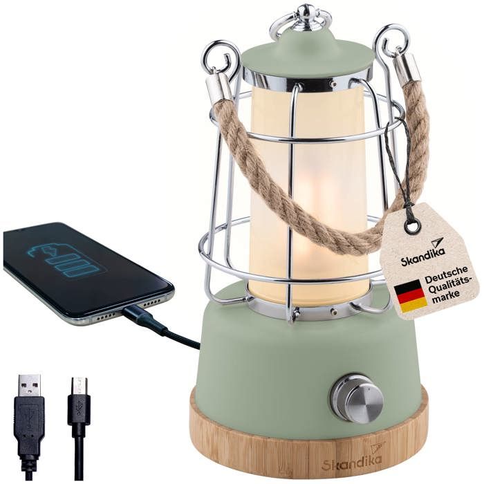 Lampe de Camping LED - Skandika Kiruna - look rétro avec Powerbank - Rechargeable - USB - 75 h Autonomie - Vert