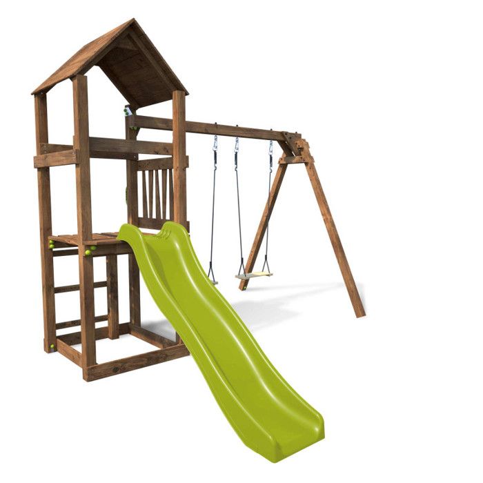 Aire de jeux en bois avec balançoire et toboggan Nouméa Cdiscount Jeux Jouets