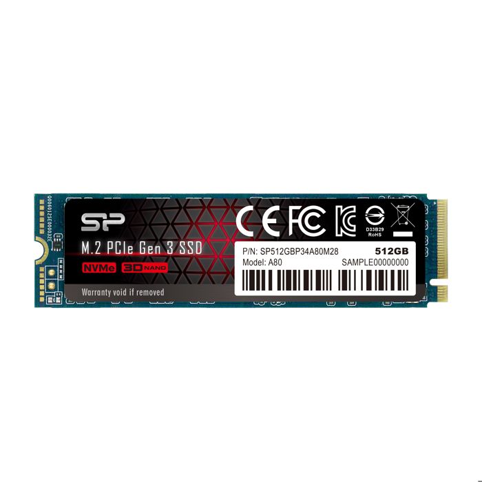 Disque SSD M.2 2280 NVMe PCIe Gen 3x4 , 512Go , Serie P34A80 , Vitesse de lecture 3400 Mo/s - SILICON POWER