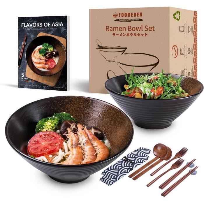 Bol à Soupe Japonais Carré 62 Oz (1.8L) - Mélamine Noir, Résistant, Pour Ramen Ou Pho