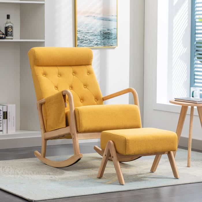 fauteuil - timpfee - rocking chair avec repose-pieds - rétro mid-century - jaune