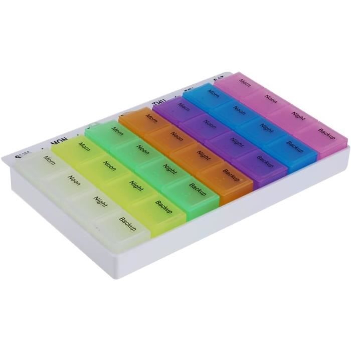 Pilulier Hebdomadaire 7 Jours - 28 Compartiments (matin, Midi, Soir, Nuit), Multicolore, En Plastique, Neuf