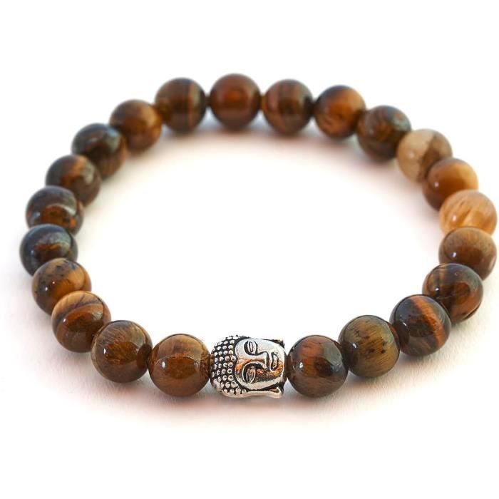 Bracelet Bouddha Homme En Pierre De Lave 8mm - Bracelet Élastique Pierres Naturelles Avec Certificat
