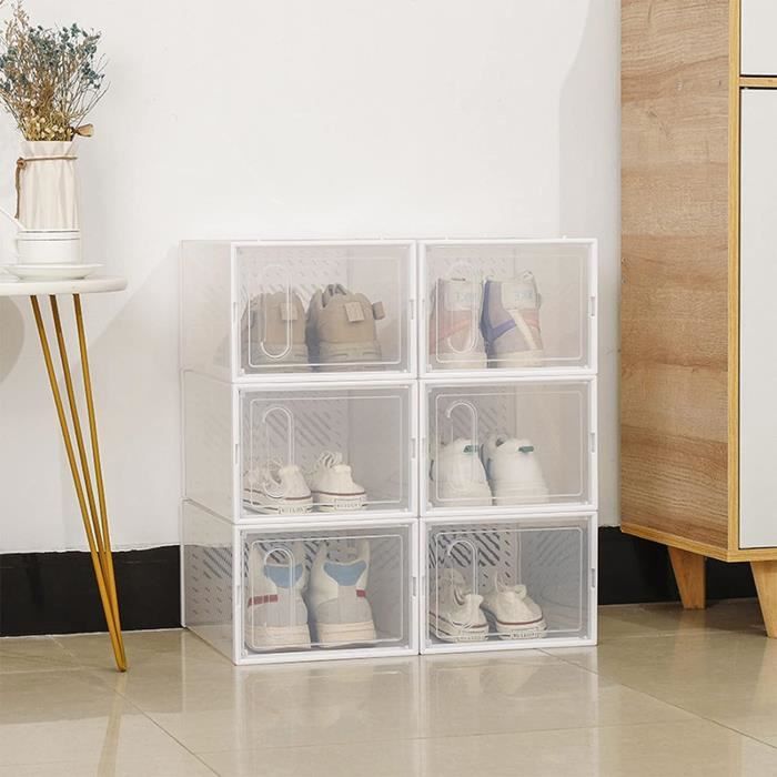 MALLOOM Boîtes à Chaussures Transparente, Lot de 6 Boîtes de Rangement pour Chaussures avec Couvercles, Pliable Boite Chaussures Empilables pour femmes/ hommes - Convient Jusqu'à la Pointure 45