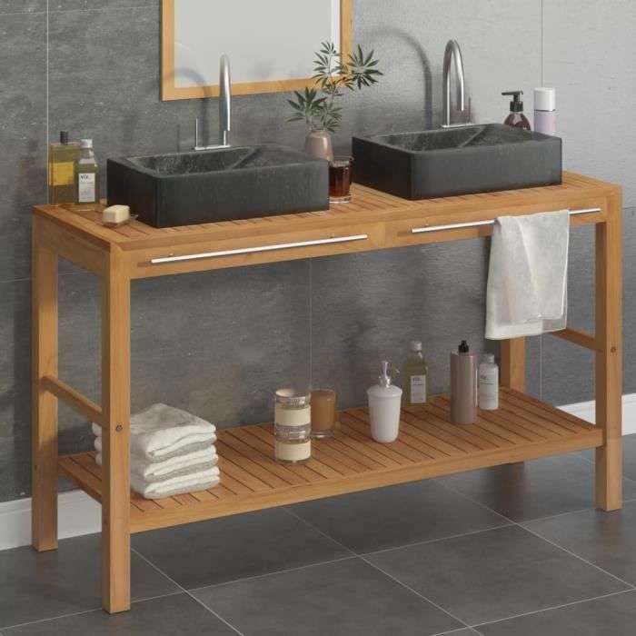 salle de bain complète - double vasque - l 132cm, meuble sous lavabo, meuble de rangement de salle de bain, noir n56